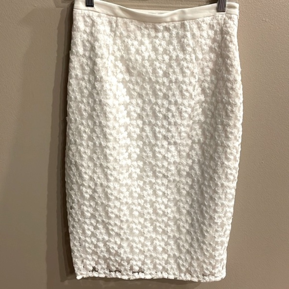 MILLY designer women’s white skirt floral / lace embroidered midi bridal side 4